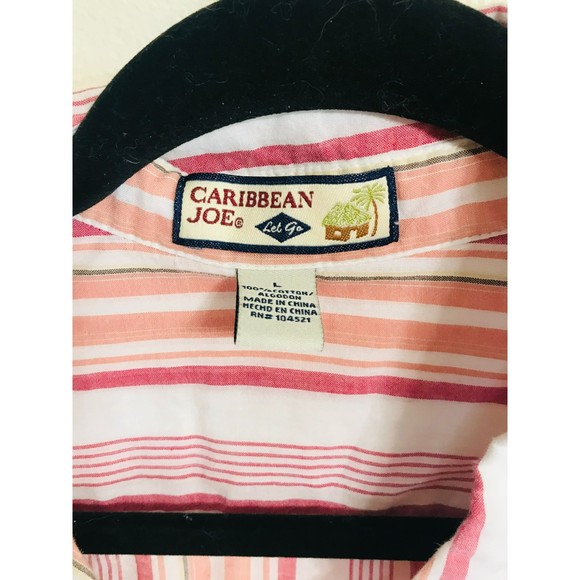 Caribbean Joe Women's Tab Sleeve Striped Cotton Button Up, Size L - Picture 3 of 3